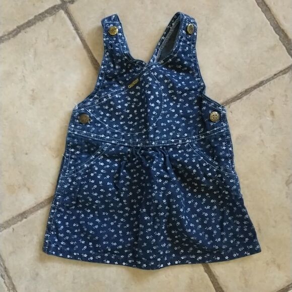 Vtg Oshkosh BGosh Vestbak Denim Jumper Dress 2T Blue Floral Straps Pocket USA - Picture 1 of 7